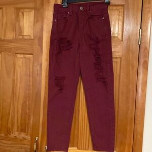 American Eagle Maroon Mom Ripped Jeans Size 0
